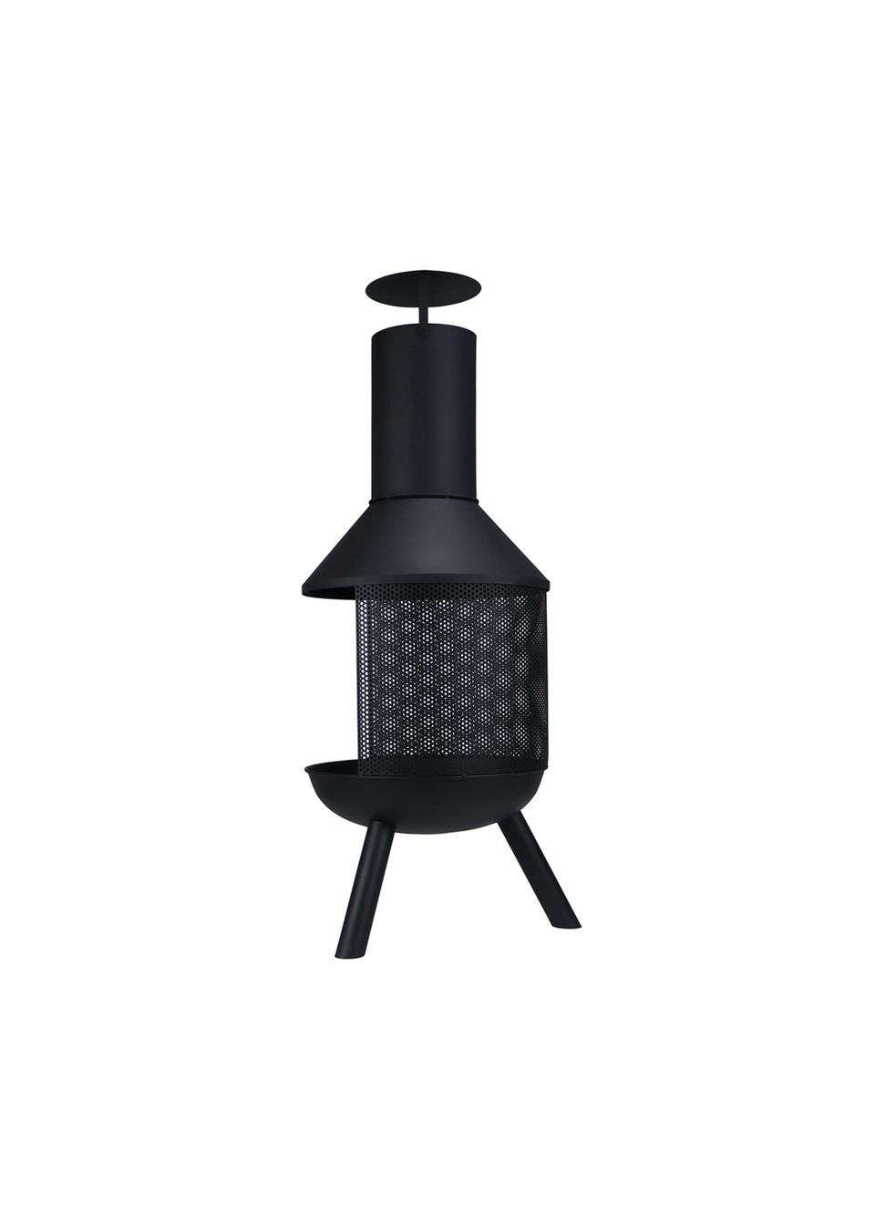 Charles Bentley Round Black Powder Coated Steel Modern Chimenea (H116cm x W44.5cm x D44.5cm)