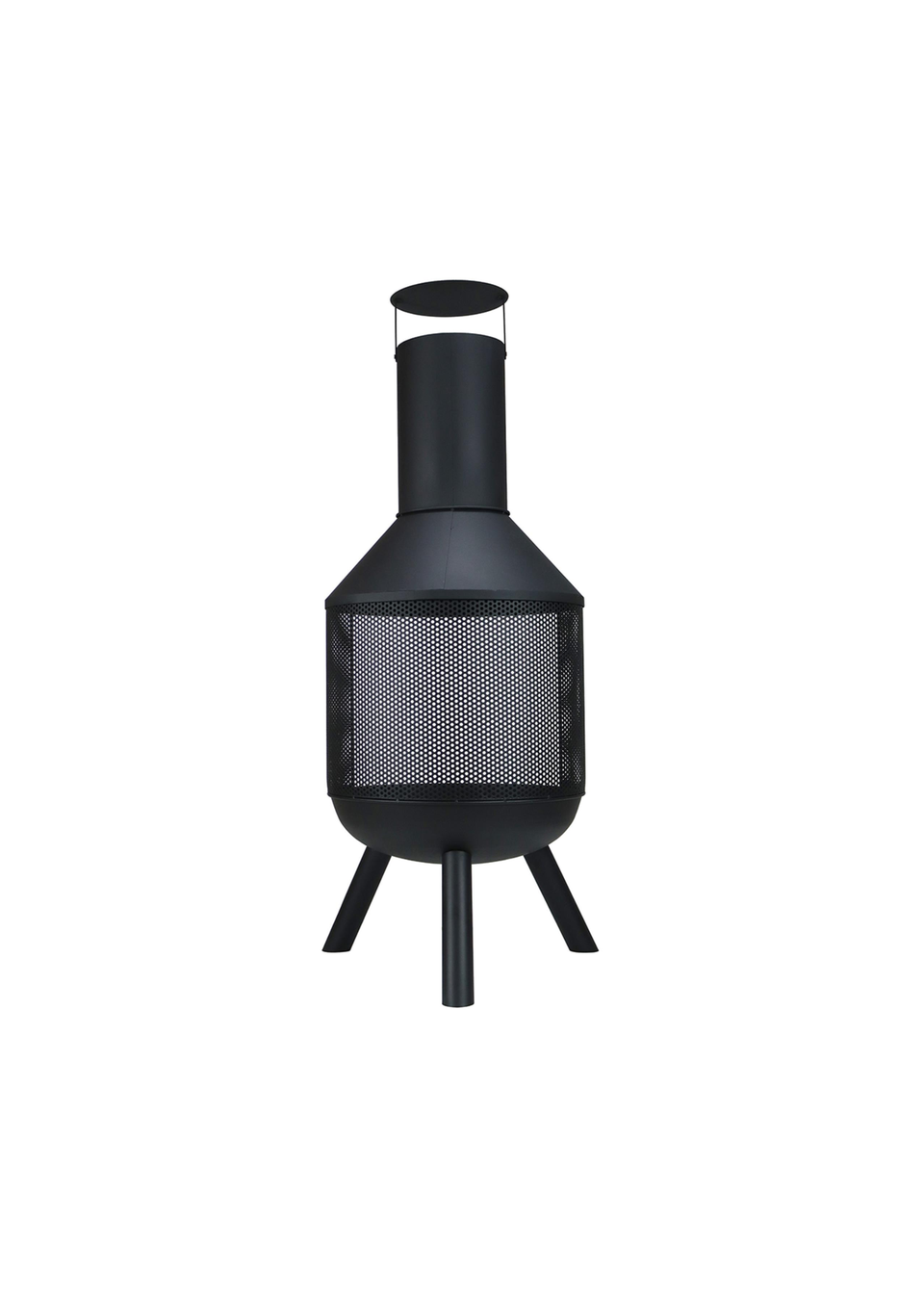 Charles Bentley Round Black Powder Coated Steel Modern Chimenea (H116cm x W44.5cm x D44.5cm)