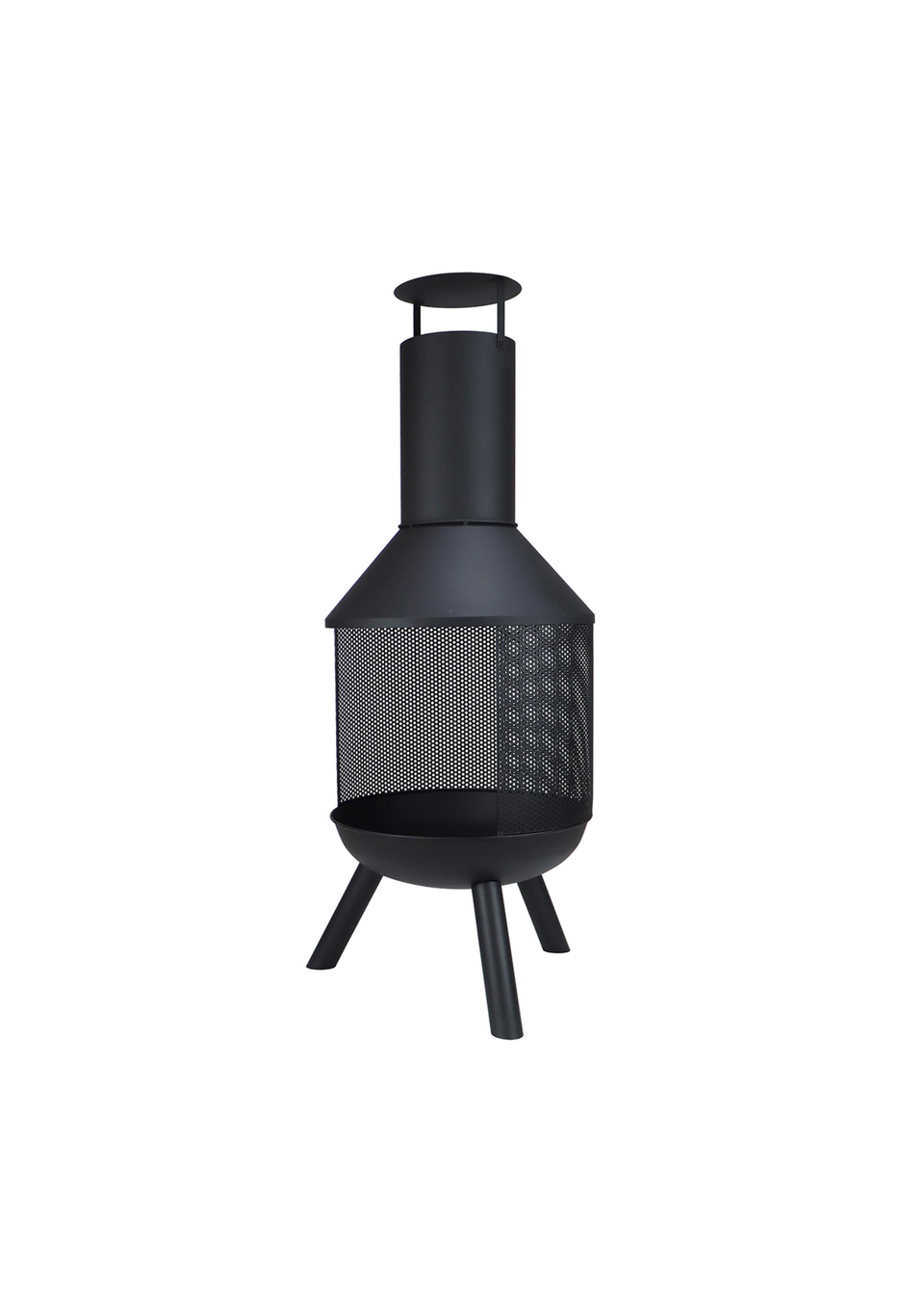 Charles Bentley Round Black Powder Coated Steel Modern Chimenea (H116cm x W44.5cm x D44.5cm)