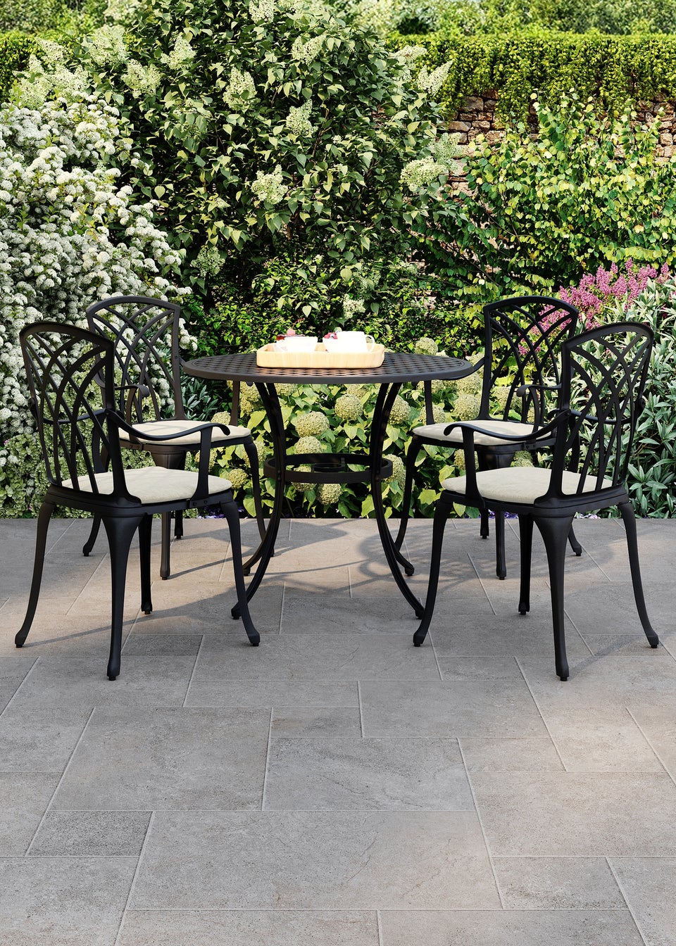 Charles Bentley Metal Cast Aluminium Garden Furniture Patio Set With Cushions (5 Piece)