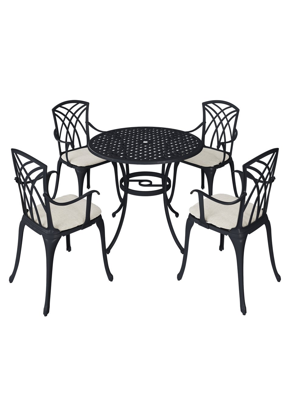 Charles Bentley Metal Cast Aluminium Garden Furniture Patio Set With Cushions (5 Piece)