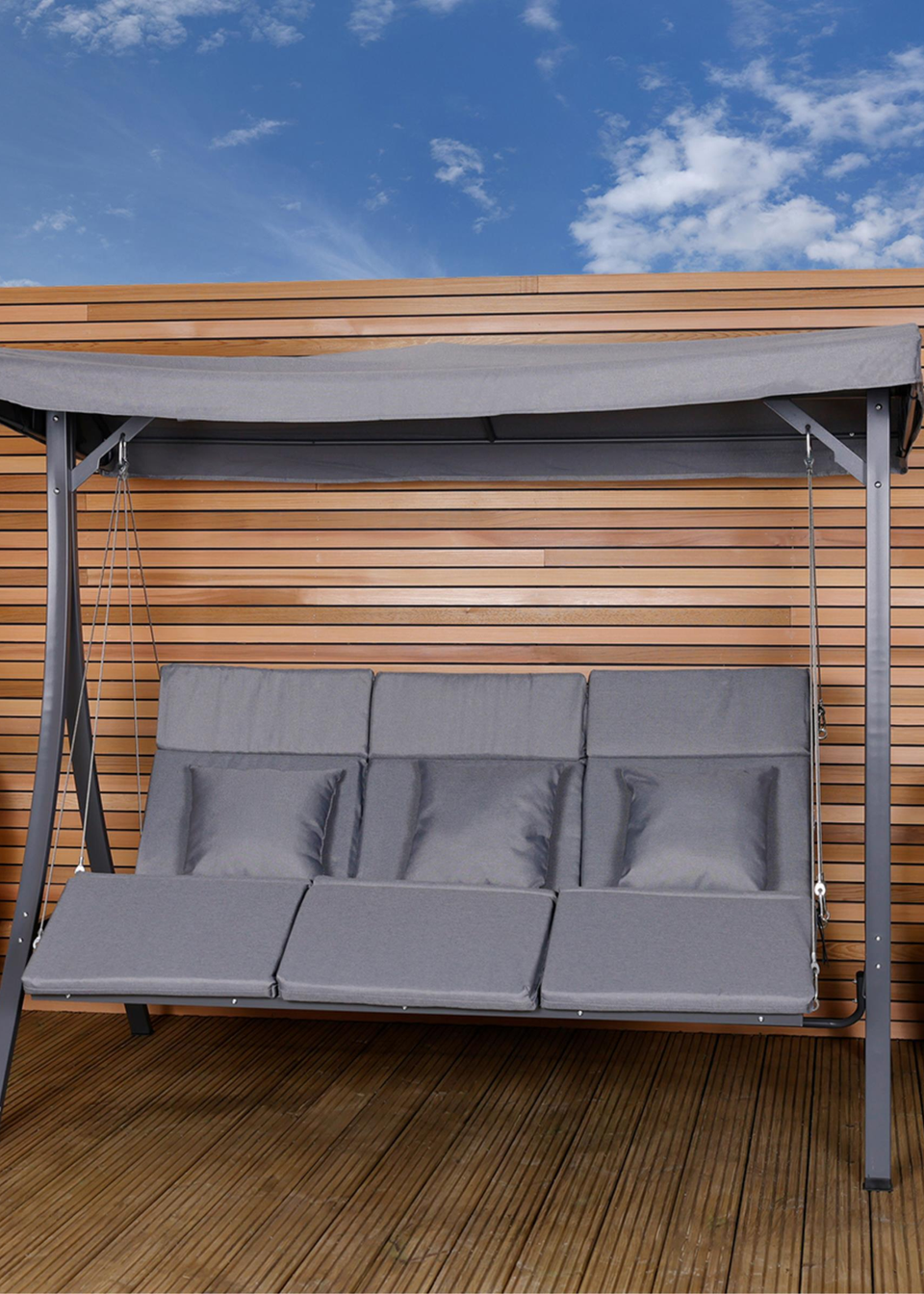 Charles Bentley Lounger Swing Chair for Garden or Patio Grey (3 Seater)