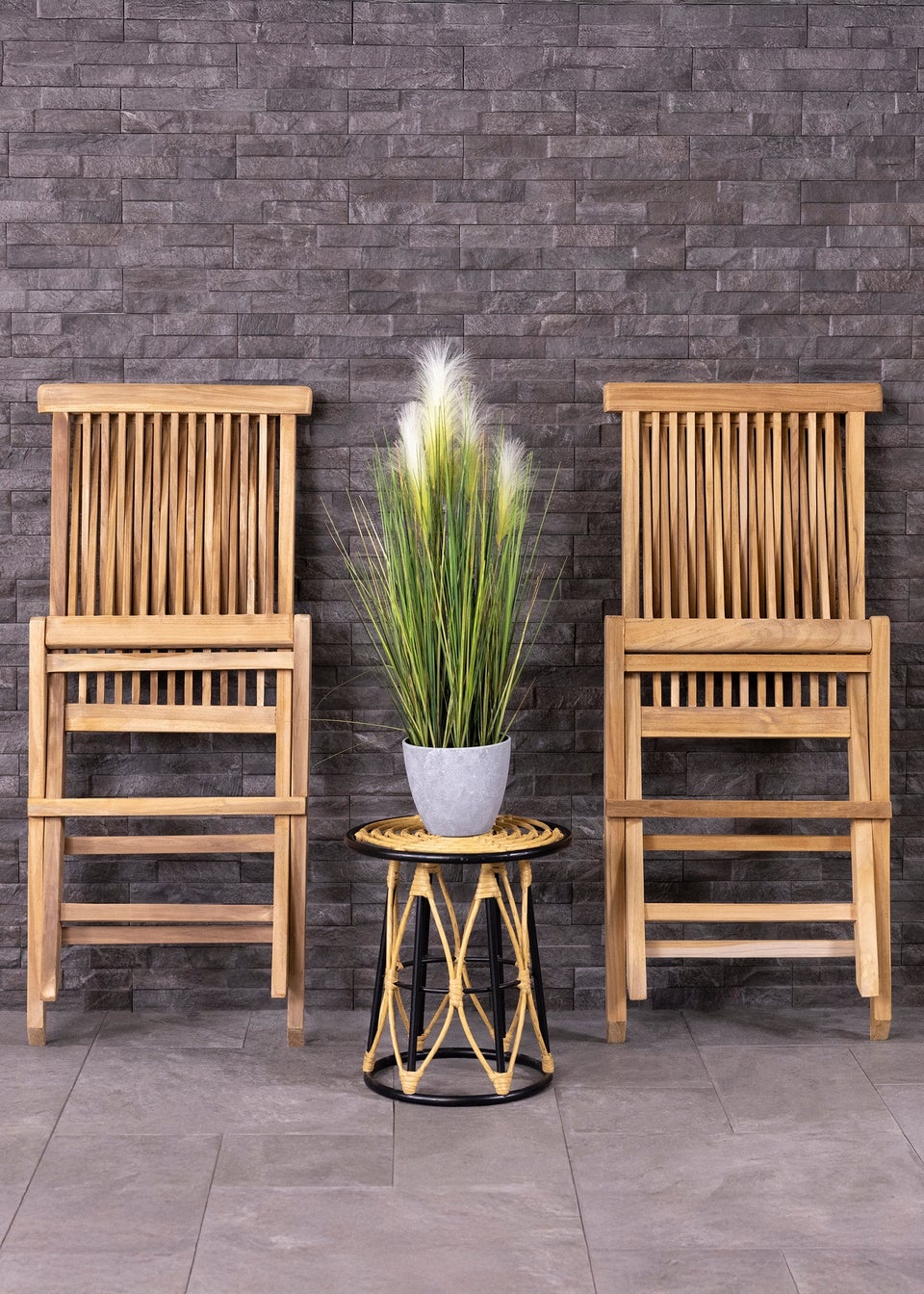 Charles Bentley Pair of Solid Wooden Teak Outdoor Folding Garden Patio Chairs