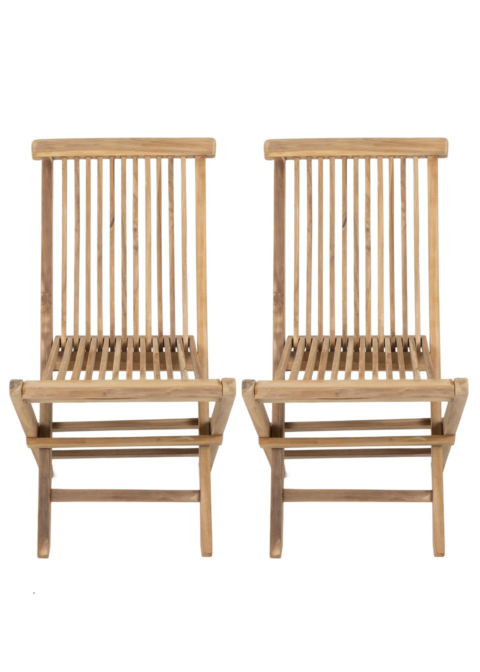 Charles Bentley Pair of Solid Wooden Teak Outdoor Folding Garden Patio Chairs