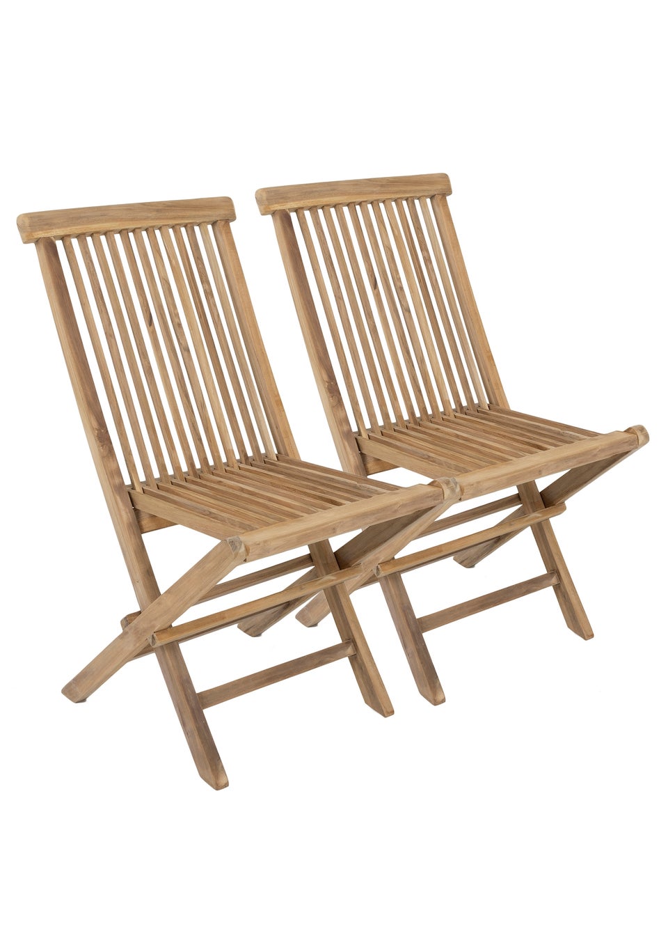 Charles Bentley Pair of Solid Wooden Teak Outdoor Folding Garden Patio Chairs