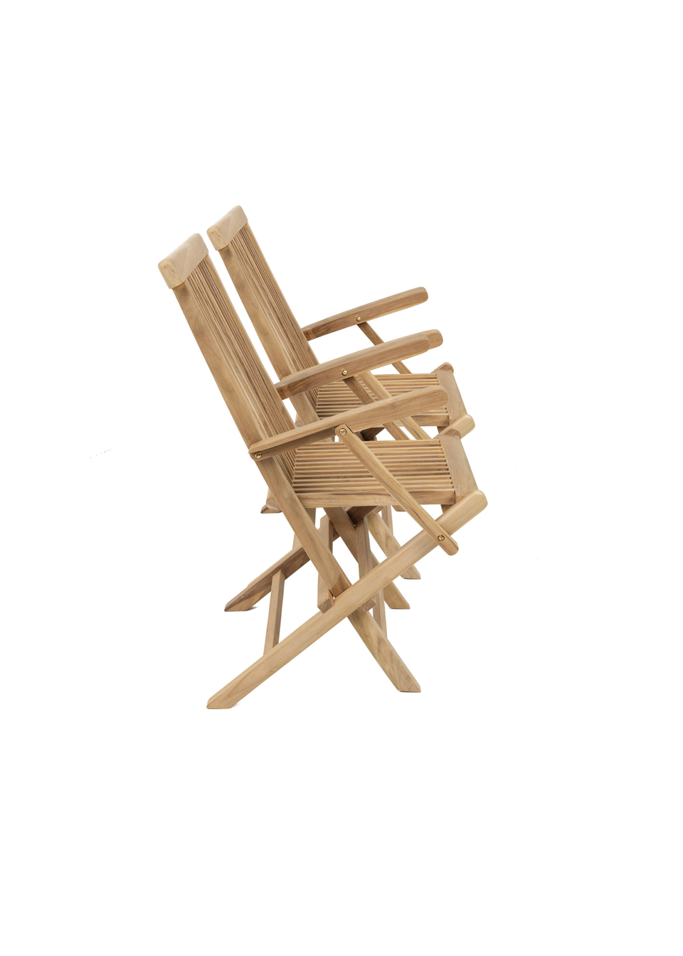 Charles Bentley Pair of Solid Wooden Teak Garden Outdoor Folding Arm Chairs