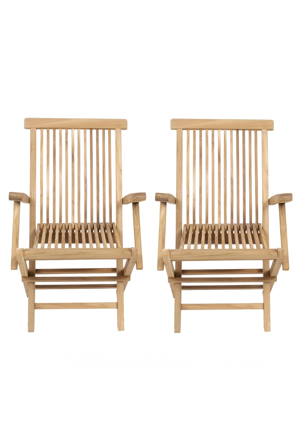 Charles Bentley Pair of Solid Wooden Teak Garden Outdoor Folding Arm Chairs