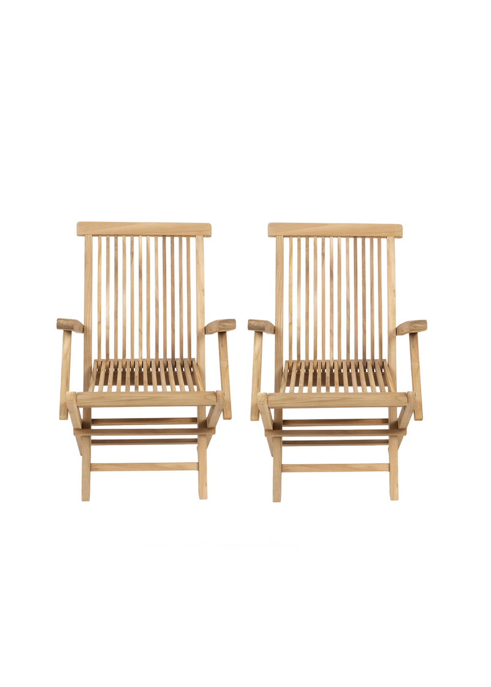 Charles Bentley Pair of Solid Wooden Teak Garden Outdoor Folding Arm Chairs