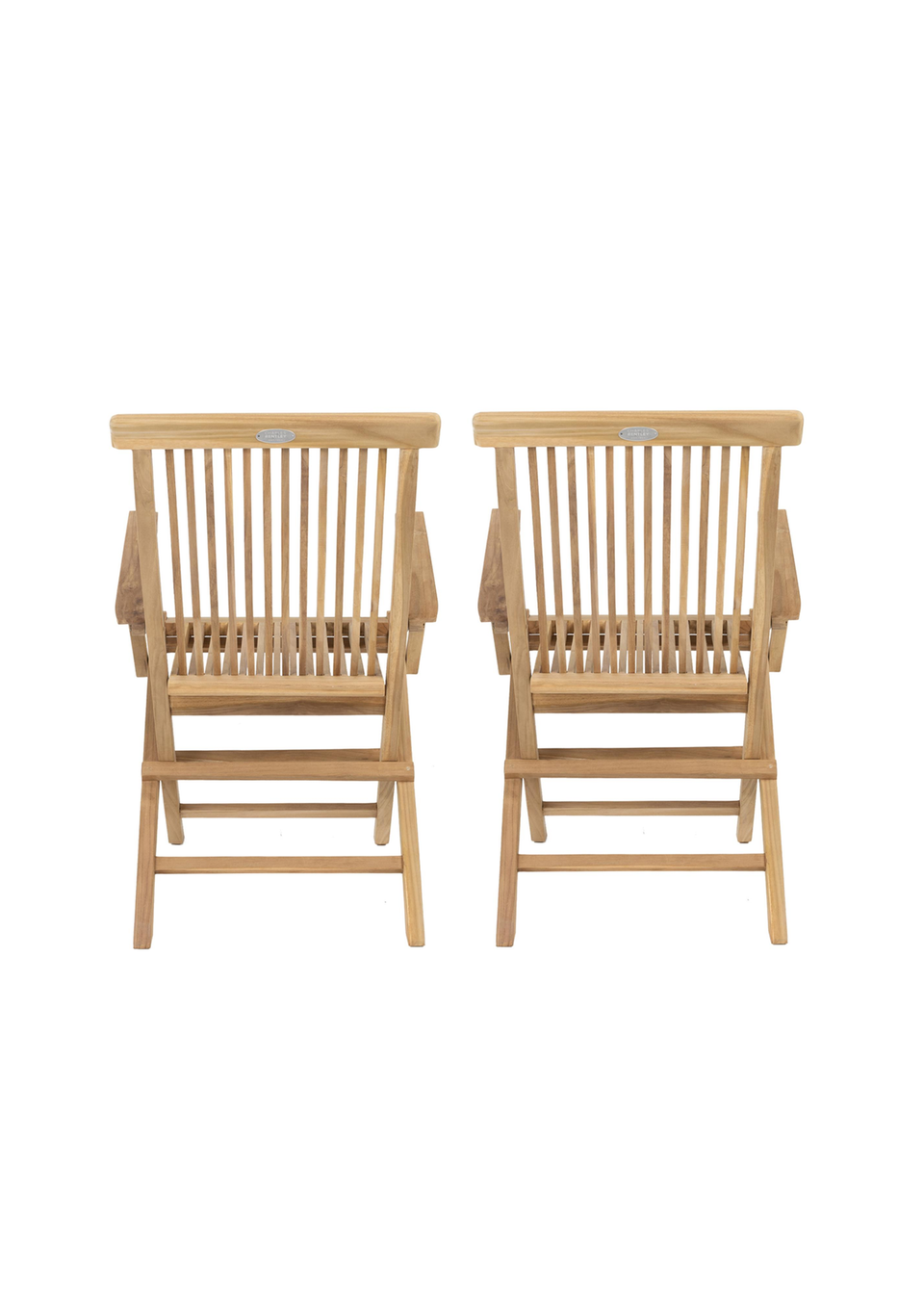 Charles Bentley Pair of Solid Wooden Teak Garden Outdoor Folding Arm Chairs