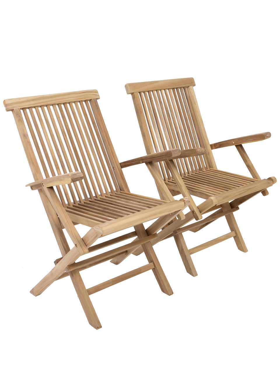 Charles Bentley Pair of Solid Wooden Teak Garden Outdoor Folding Arm Chairs