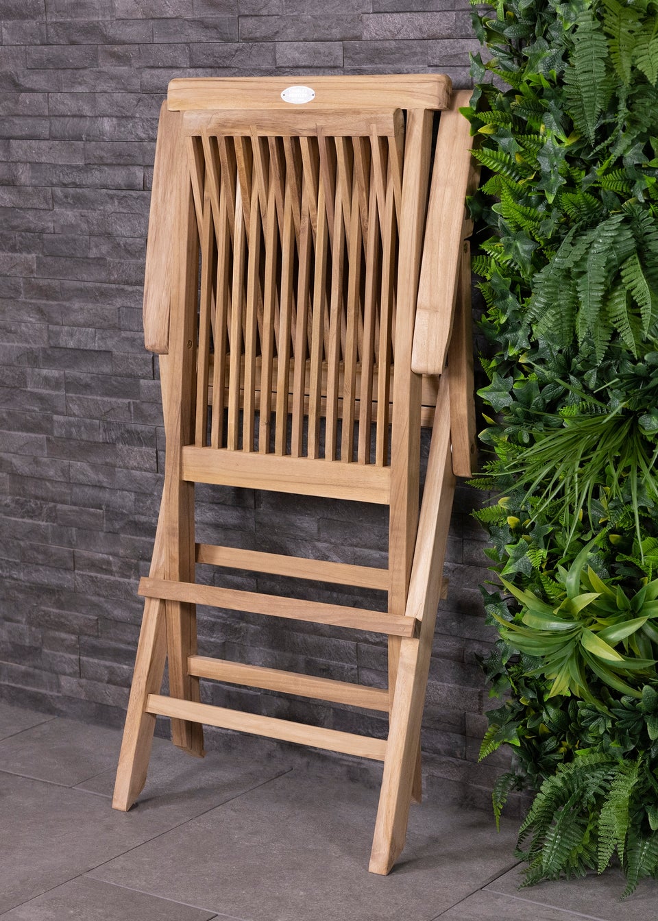 Charles Bentley Pair of Solid Wooden Teak Garden Outdoor Folding Arm Chairs