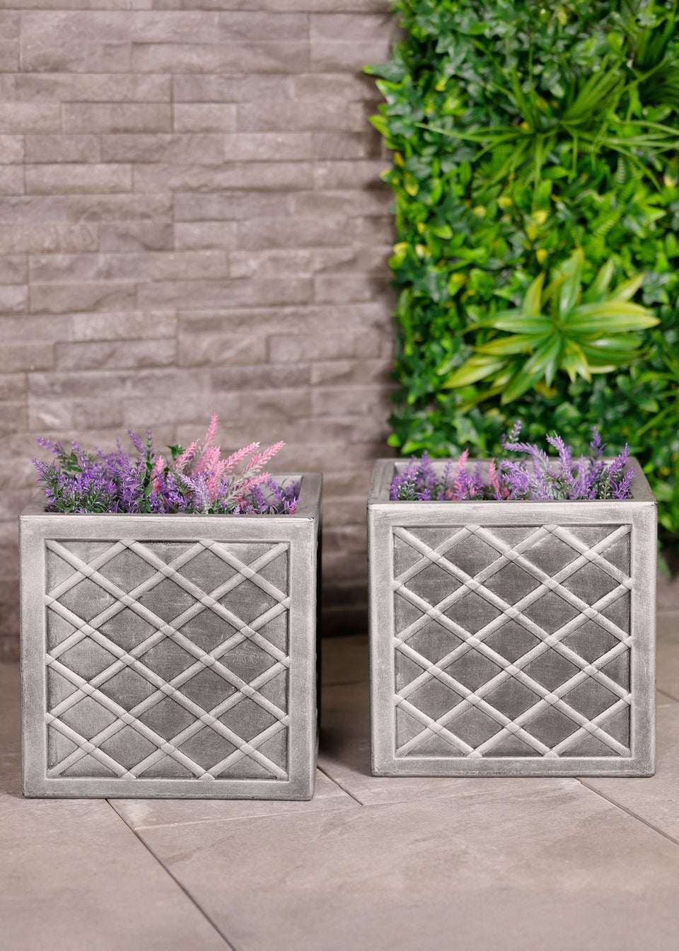Charles Bentley Pair of Lazio Square Pewter Planters Grey Plastic (Dia. 32cm)