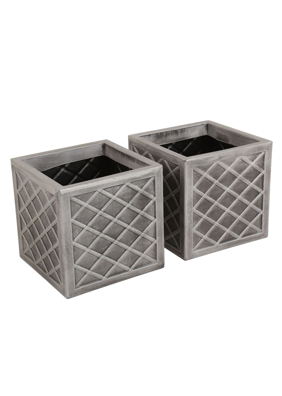Charles Bentley Pair of Lazio Square Pewter Planters Grey Plastic (Dia. 32cm)
