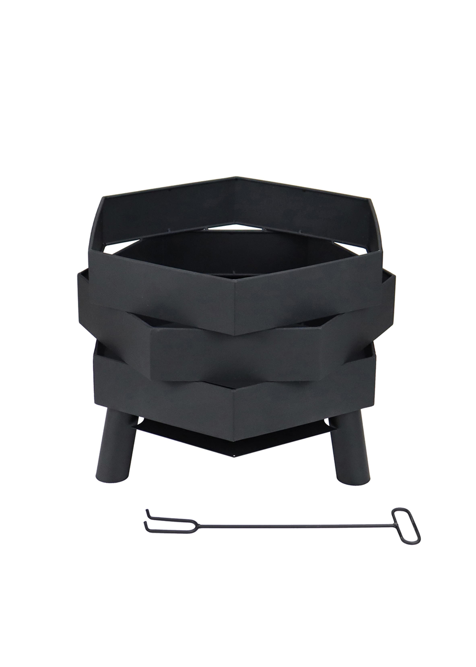 Charles Bentley Hexagonal 46cm Black Powder Coated Steel Modern Firepit (H35.5cm x W46cm x D46cm)