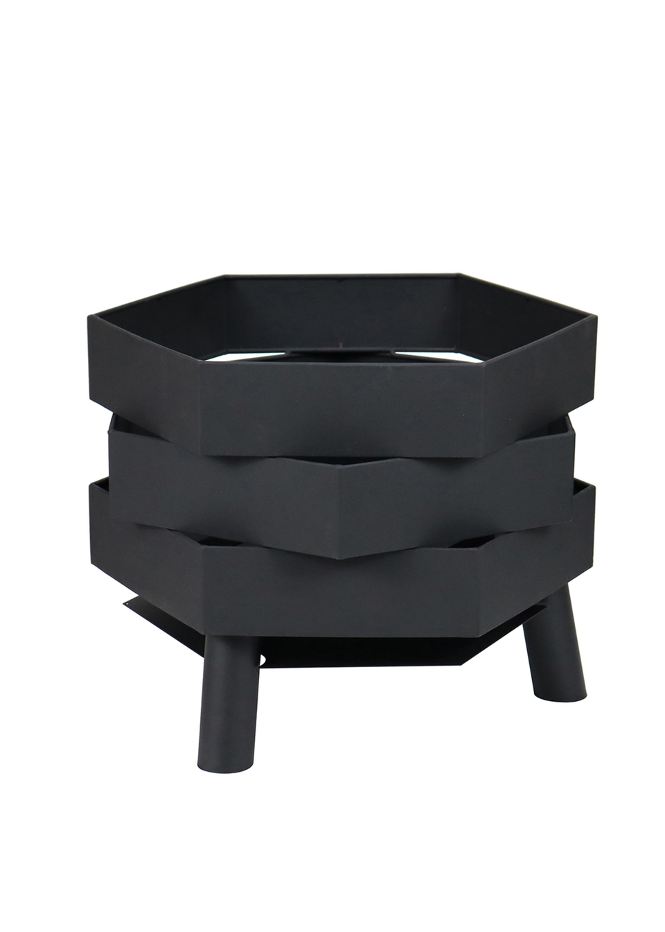 Charles Bentley Hexagonal 46cm Black Powder Coated Steel Modern Firepit (H35.5cm x W46cm x D46cm)