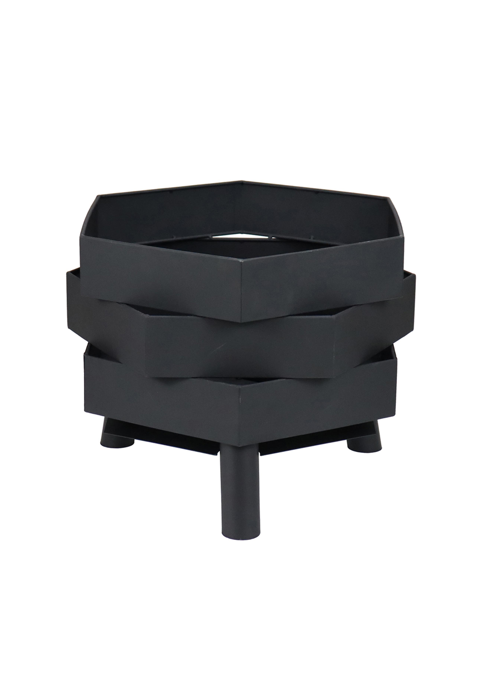 Charles Bentley Hexagonal 46cm Black Powder Coated Steel Modern Firepit (H35.5cm x W46cm x D46cm)