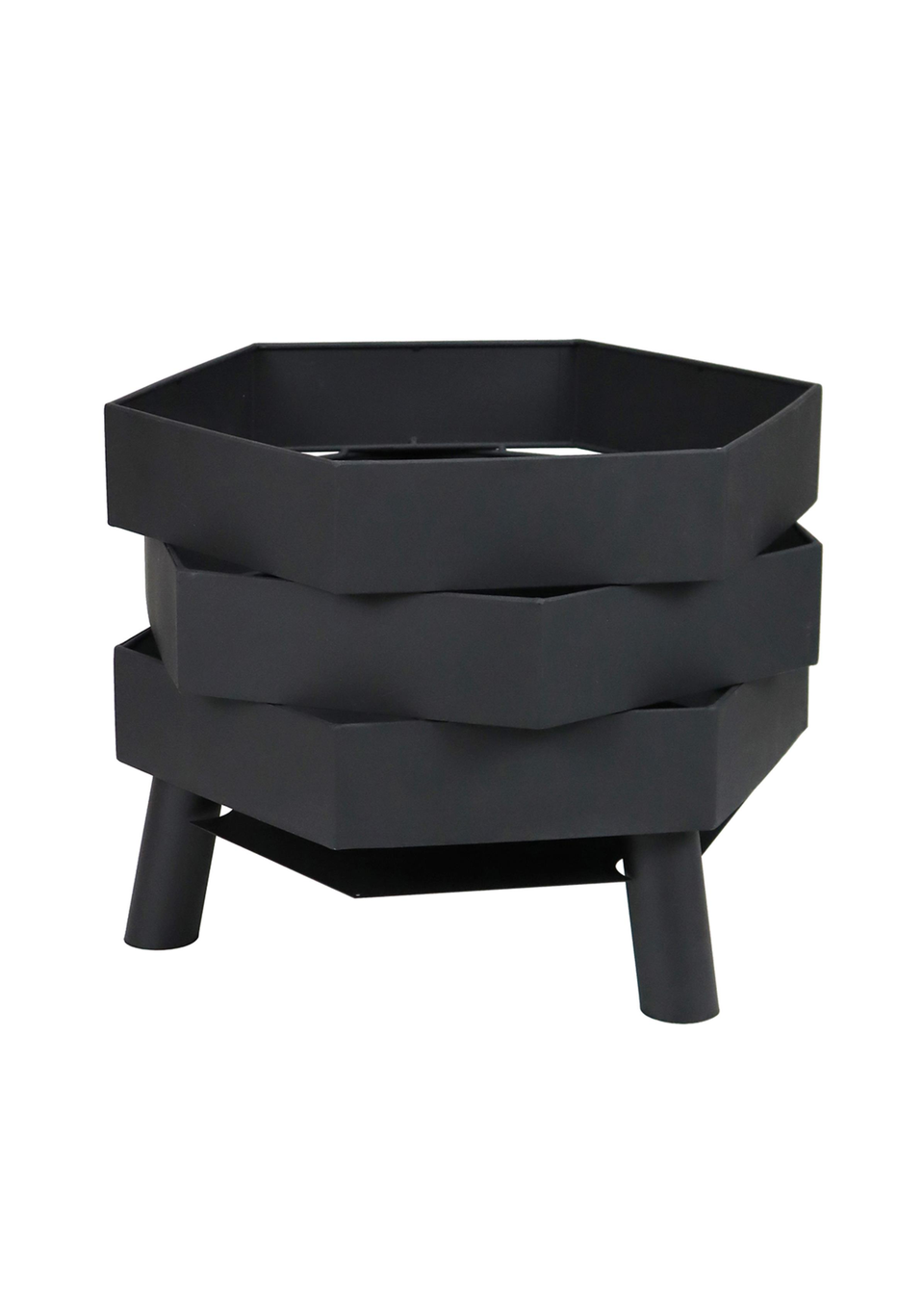 Charles Bentley Hexagonal 46cm Black Powder Coated Steel Modern Firepit (H35.5cm x W46cm x D46cm)