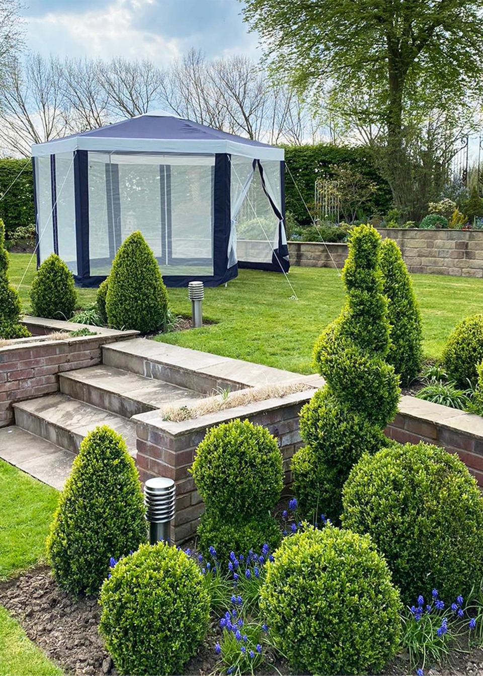 Charles Bentley Hexagonal Gazebo with Mesh Sides Blue/Beige Showerproof (H200cm x W200cm x L200cm)