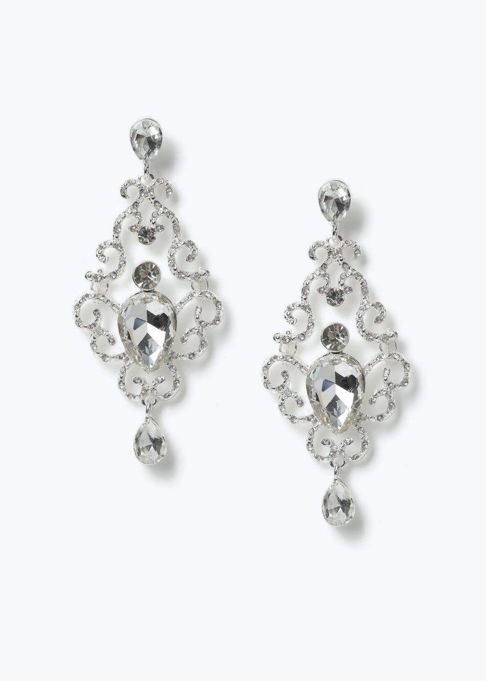 Silver Rhinestone Swirl Earrings