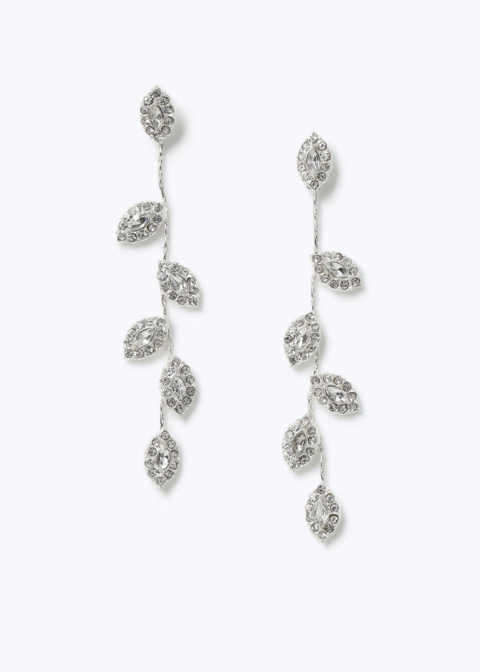 Muse Silver Rhinestone Petal Drop Earrings