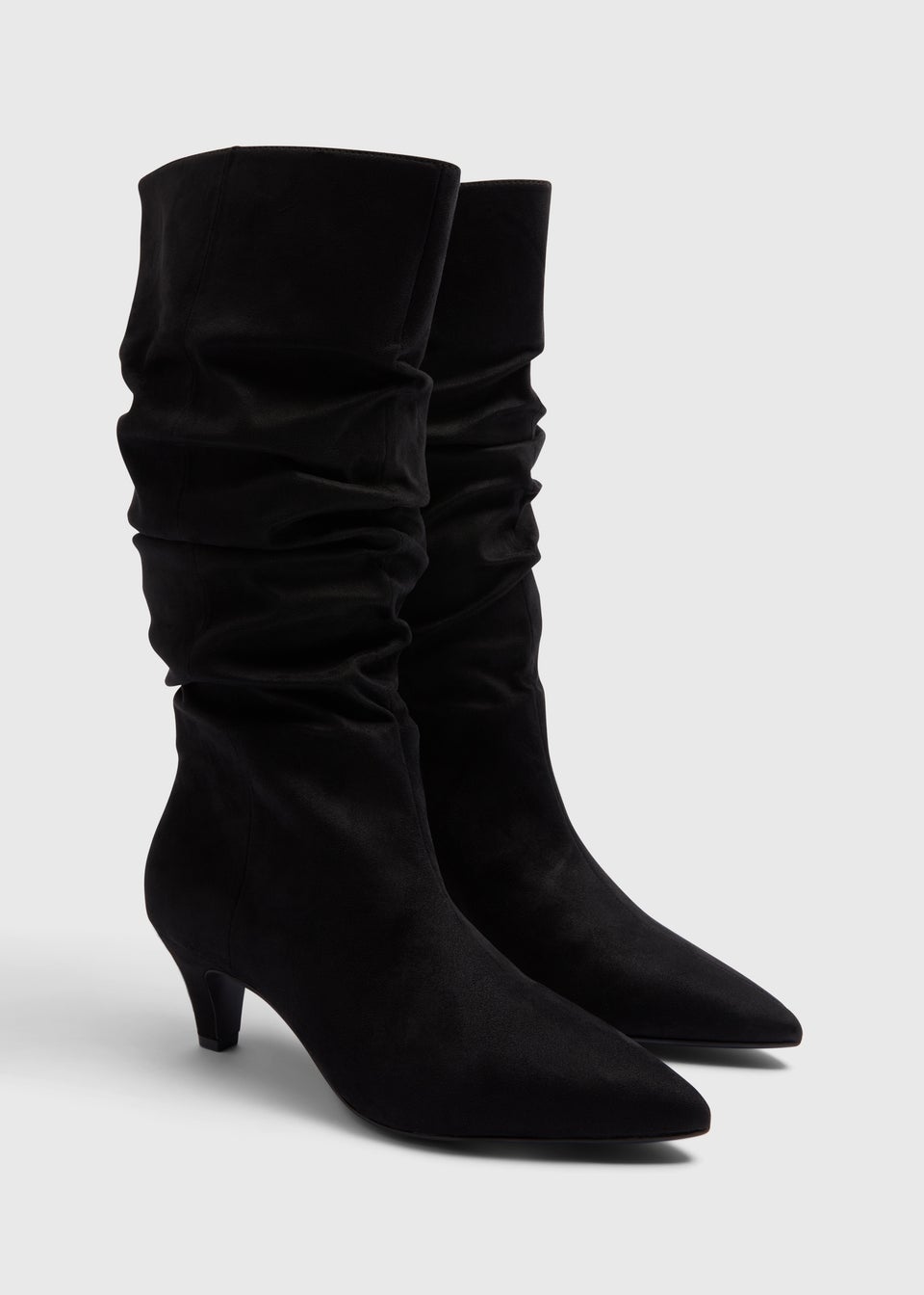 Black Ruched Knee High Boots
