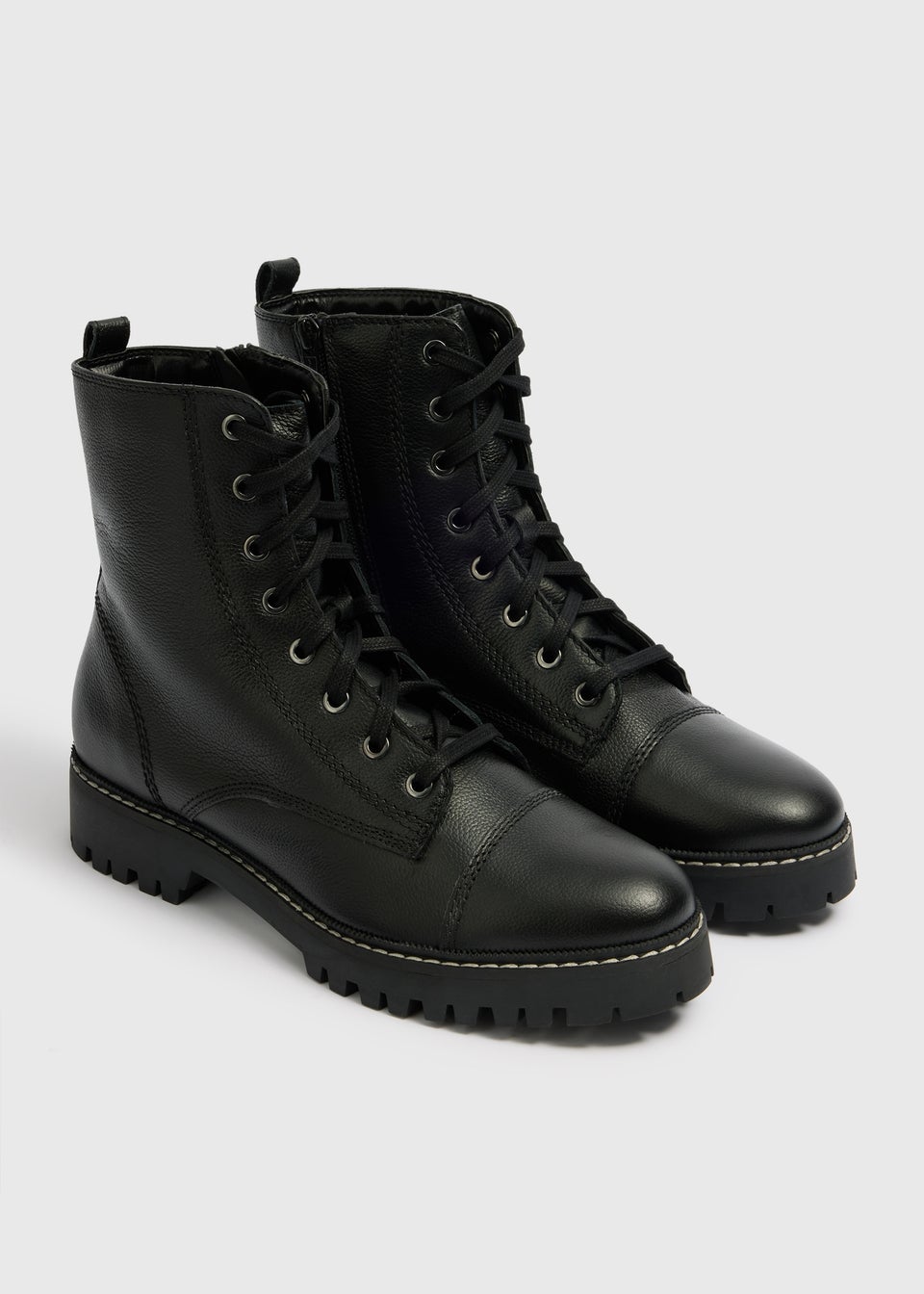 Black Lace Front Leather Boots