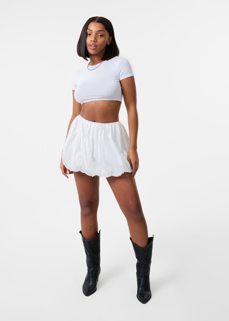 Pink Vanilla Ivory Broderie Puffball Mini Skirt