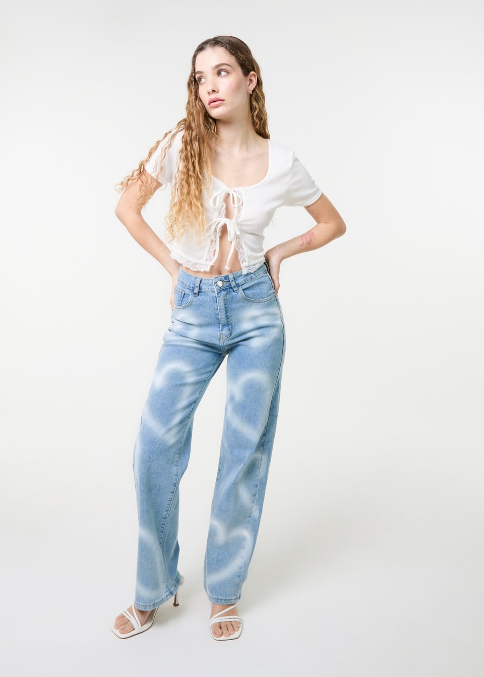 Pink Vanilla Denim Spray Heart Detail Jeans