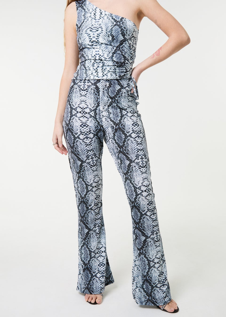 Pink Vanilla Grey Snake Print Flare Trousers
