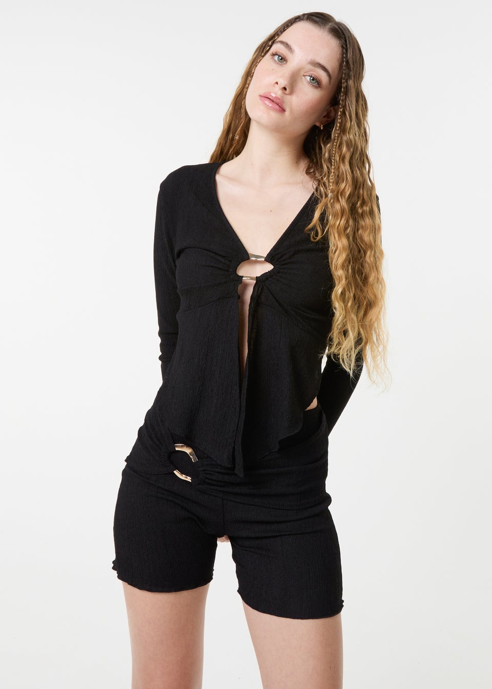 Pink Vanilla Black Textured Gold Ring Top