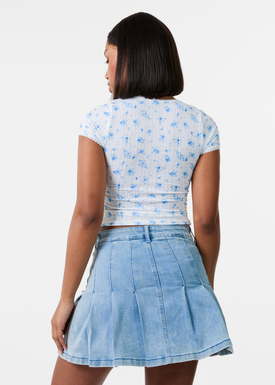 Pink Vanilla Ivory Pointelle Ditsy Print Crop Top