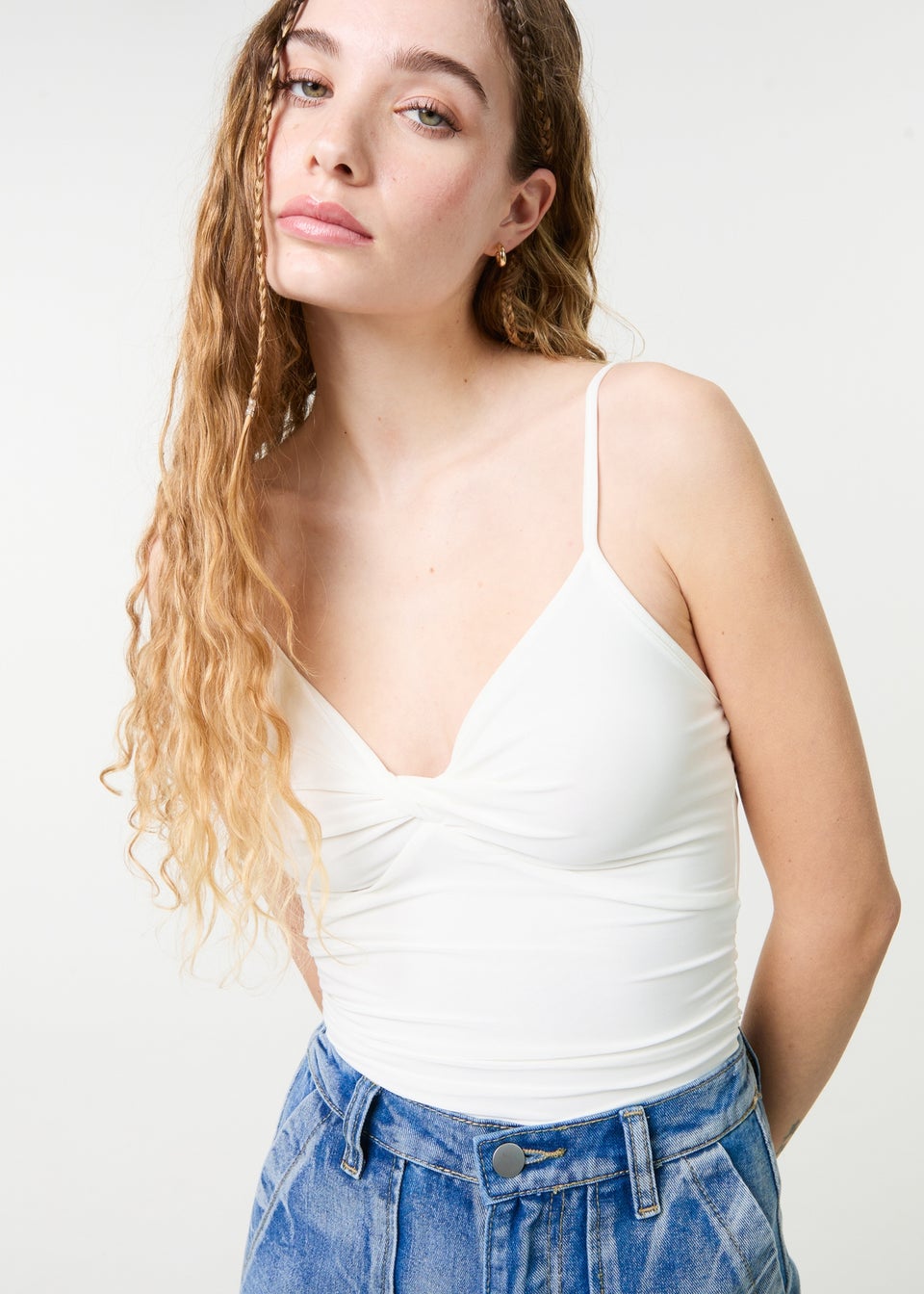 Pink Vanilla Ivory Slinky Twist Front Bodysuit