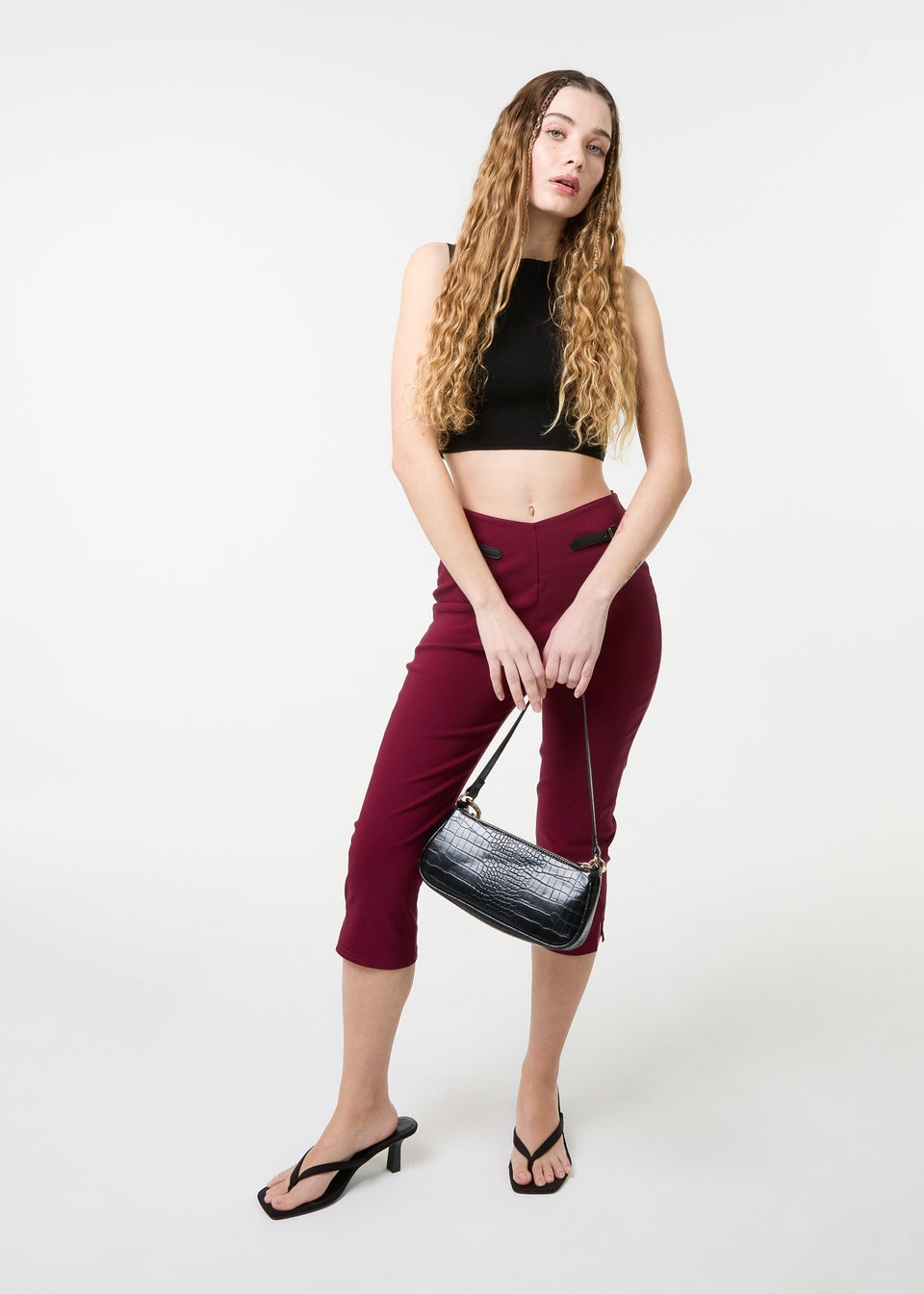 Pink Vanilla Red Capri Pants With Belts