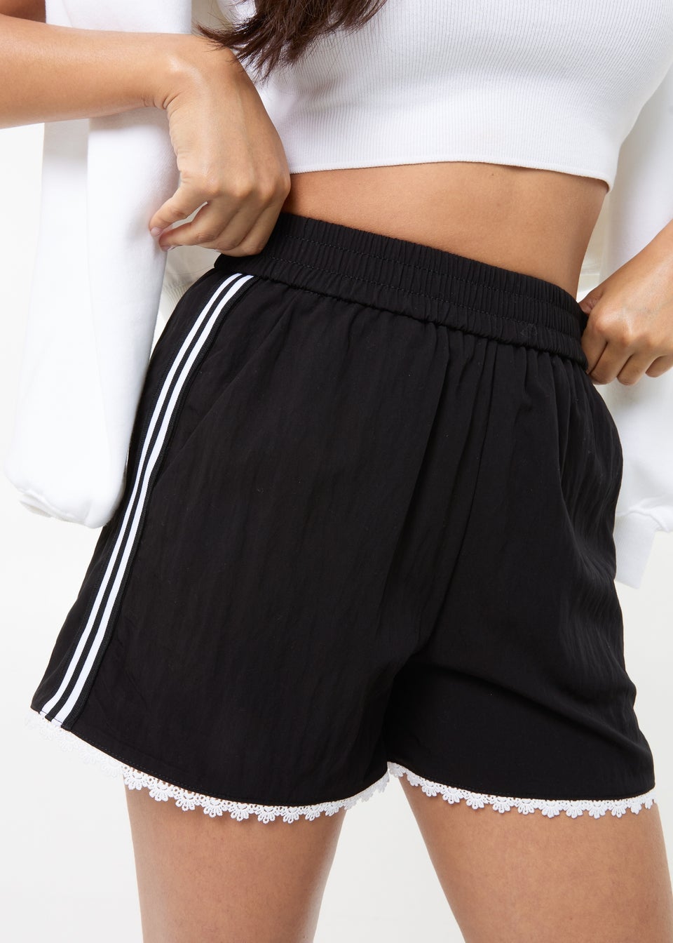 Pink Vanilla Black Lace Trim Stripe Shorts