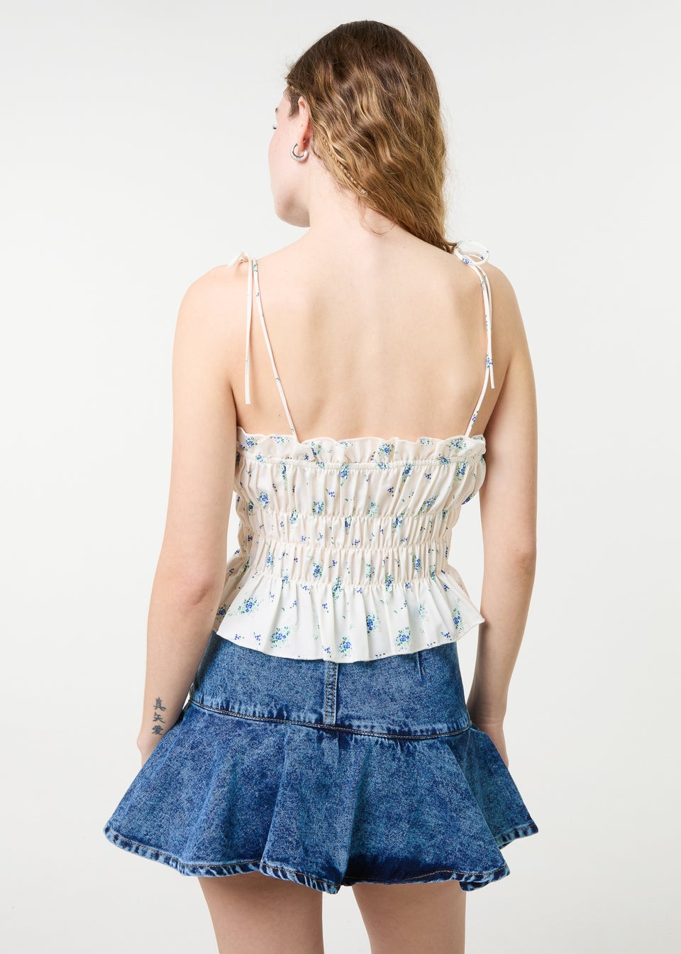 Pink Vanilla Ivory Tie Front Ditsy Cami Top