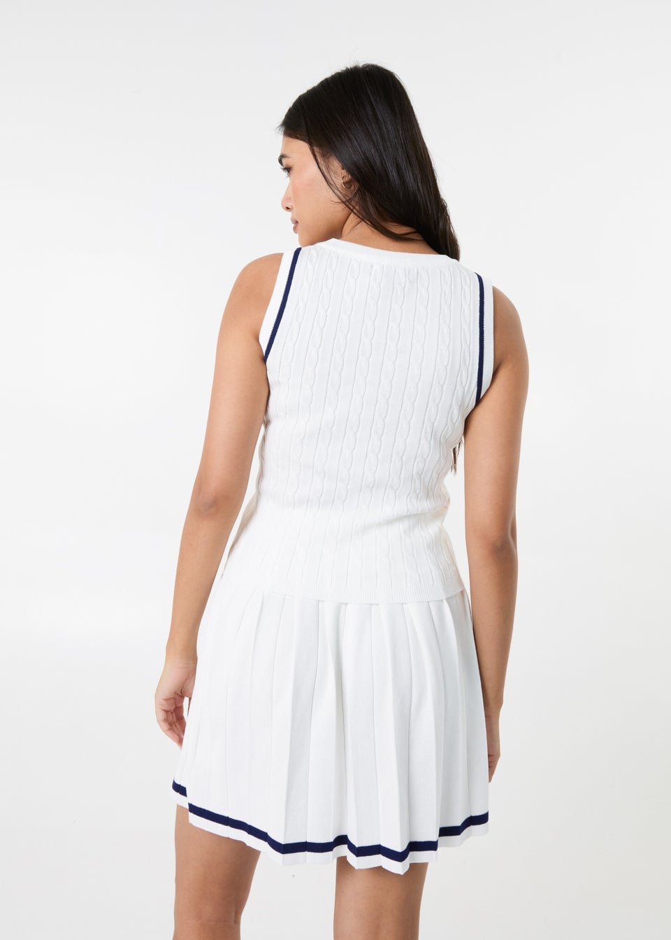 Pink Vanilla White Cable Knit Vest With Contrast Piping