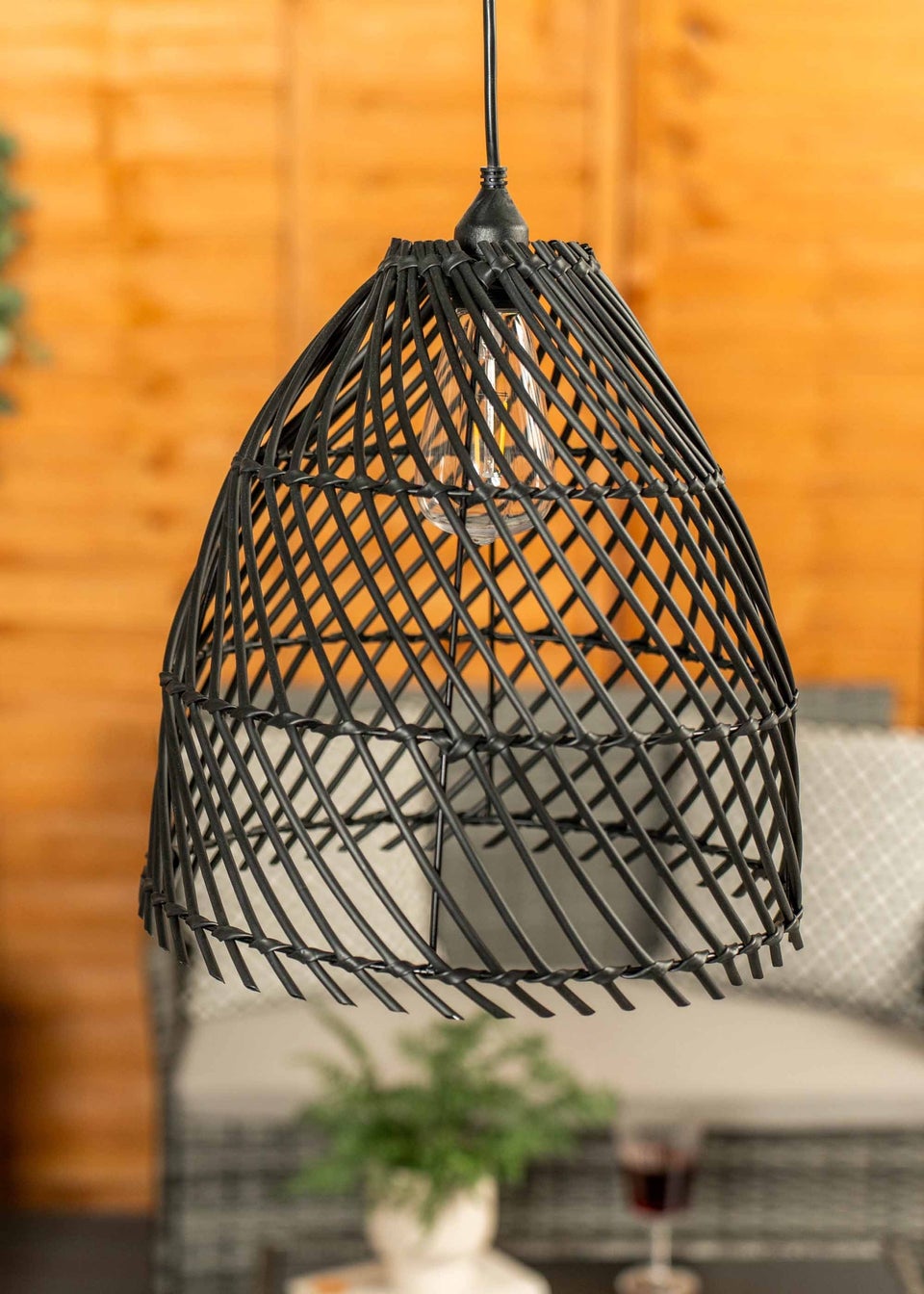 ValueLights Battery Operated Hanging Rattan Pendant Light With Integrated LED's