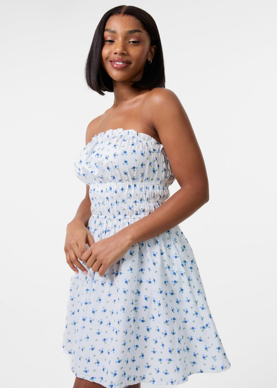 Pink Vanilla Ivory Ditsy Bandeau Mini Dress