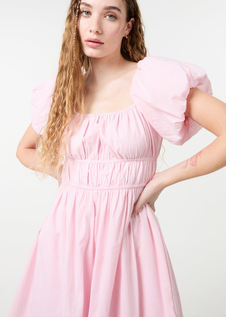 Pink Vanilla Pink Puff Sleeve Mini Dress with Shorts