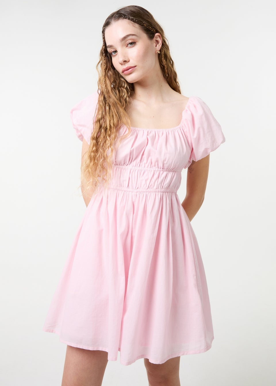 Pink Vanilla Pink Puff Sleeve Mini Dress with Shorts