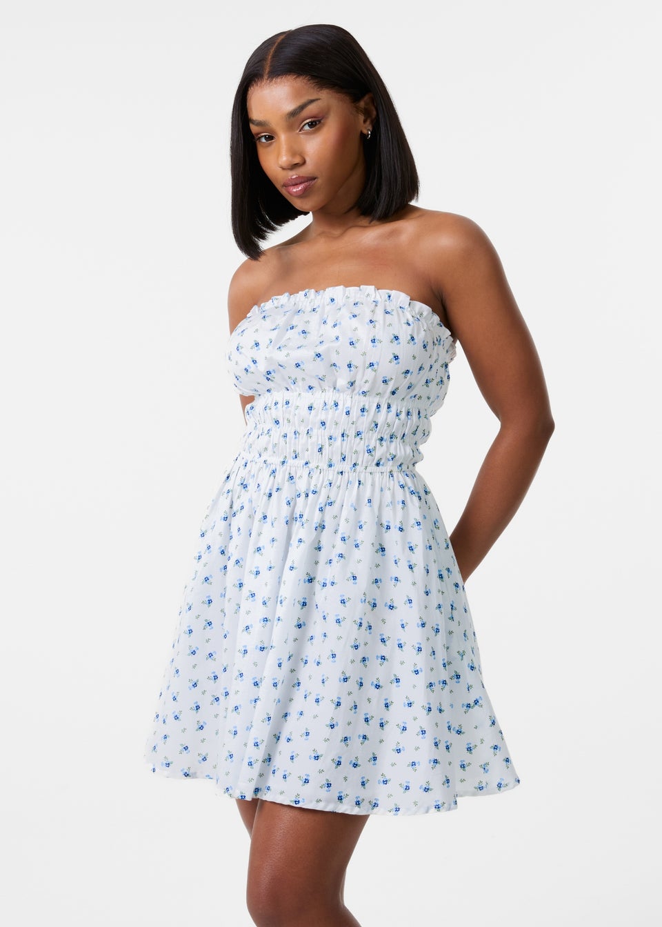 Pink Vanilla Ivory Tie Back Tiered Mini Dress