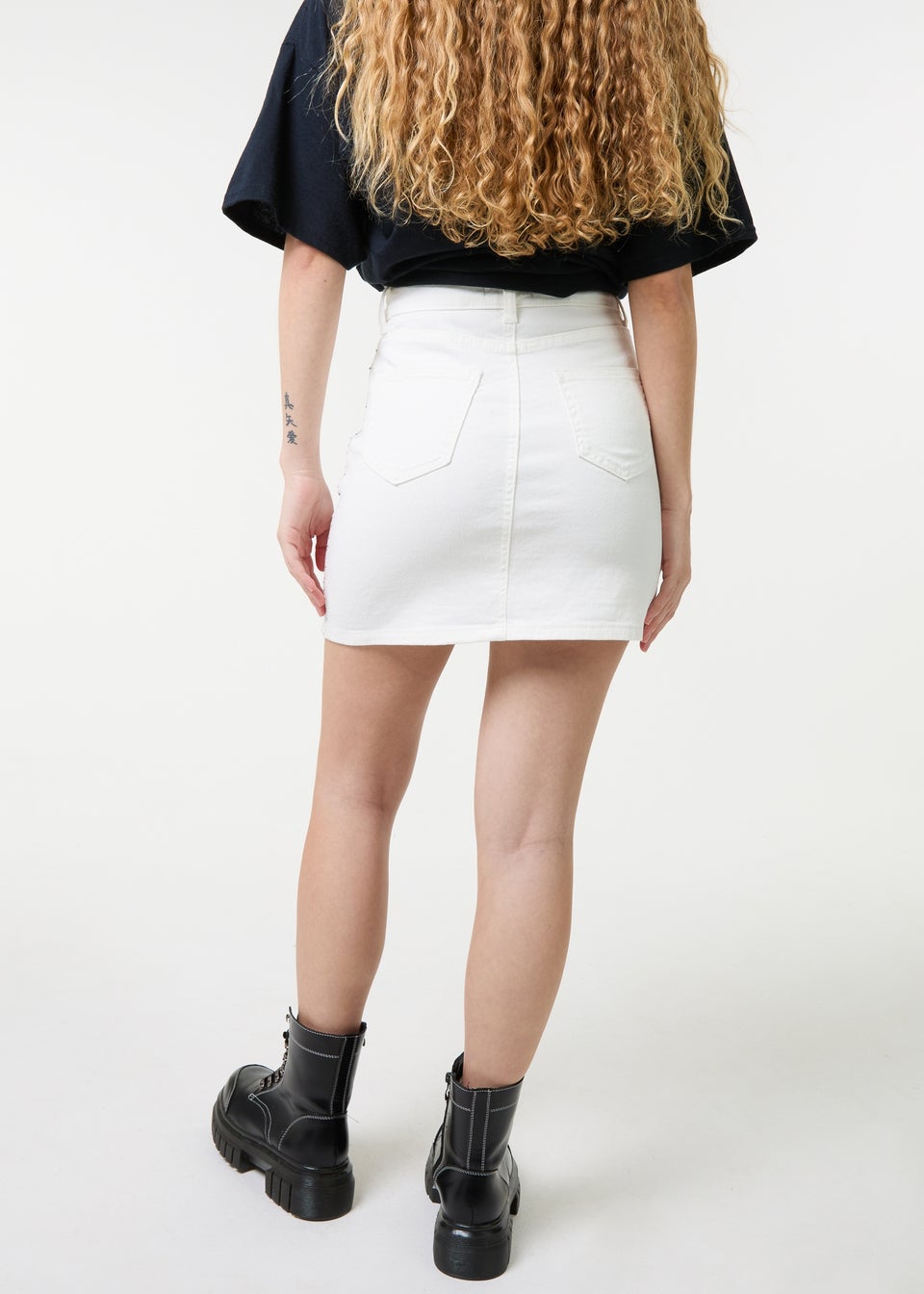 Pink Vanilla White Denim Diamante Mini Skirt