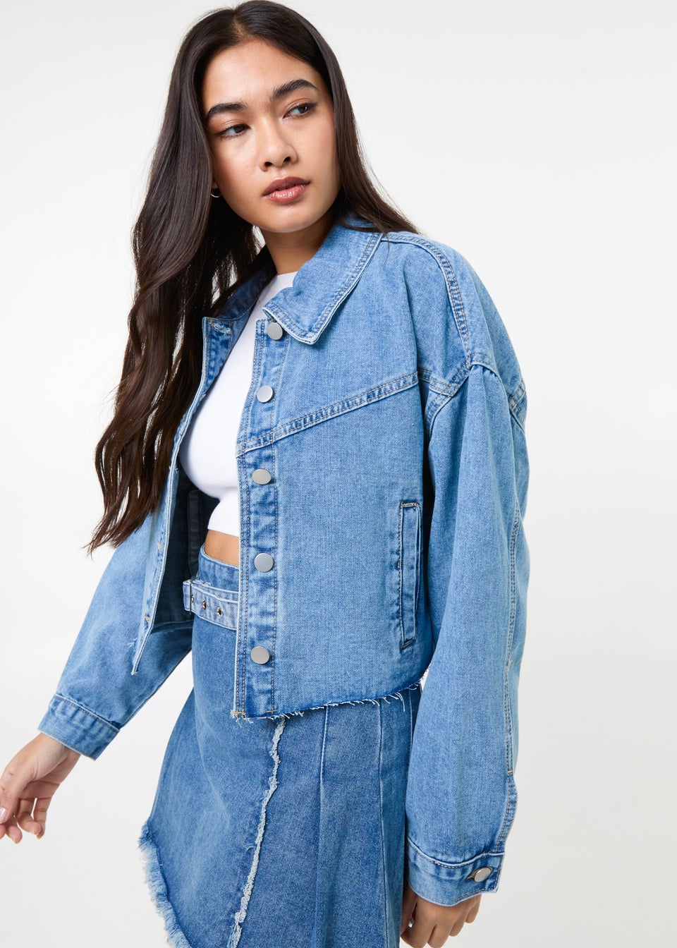 Pink Vanilla Blue Cropped Denim Jacket