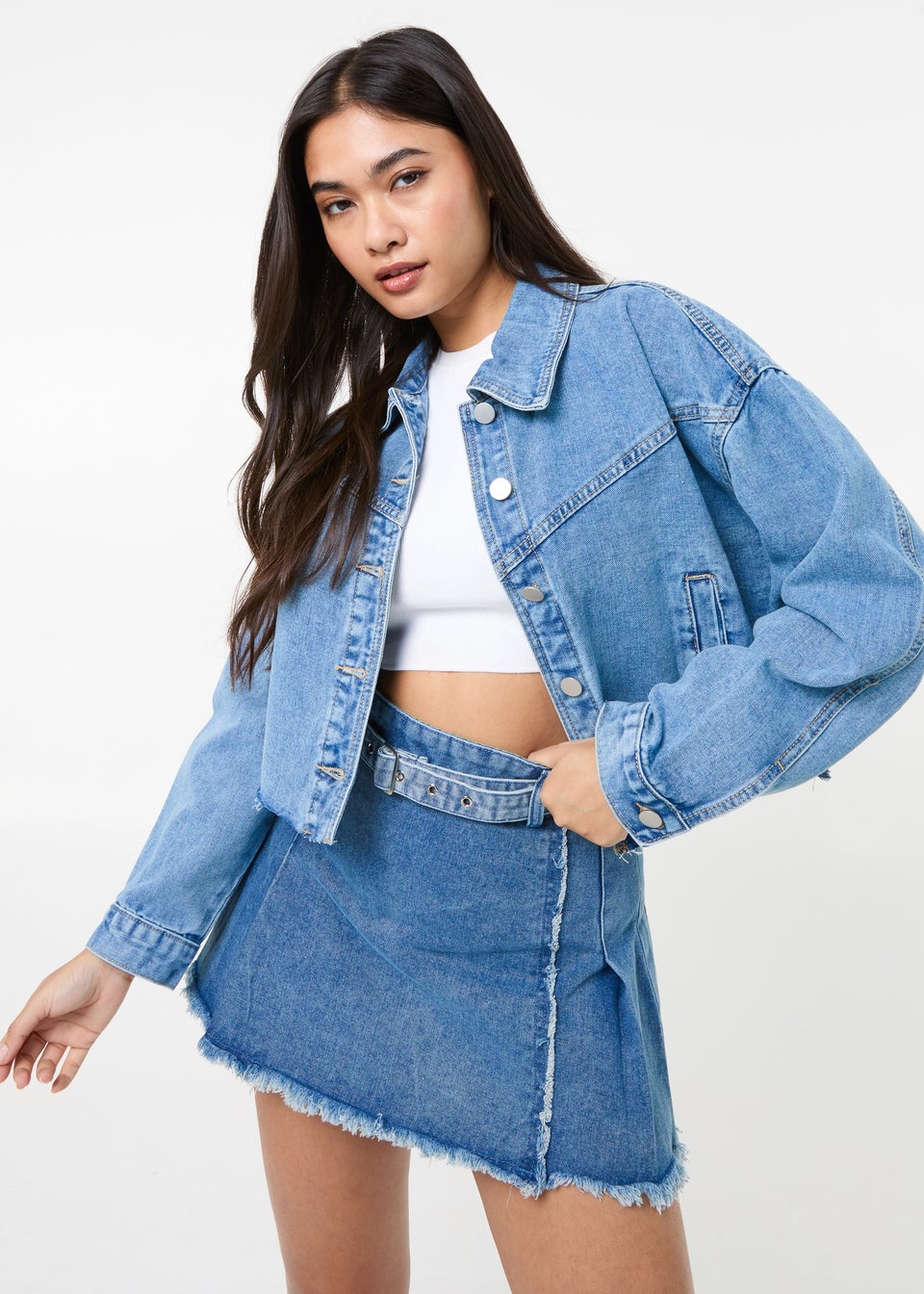 Pink Vanilla Blue Cropped Denim Jacket