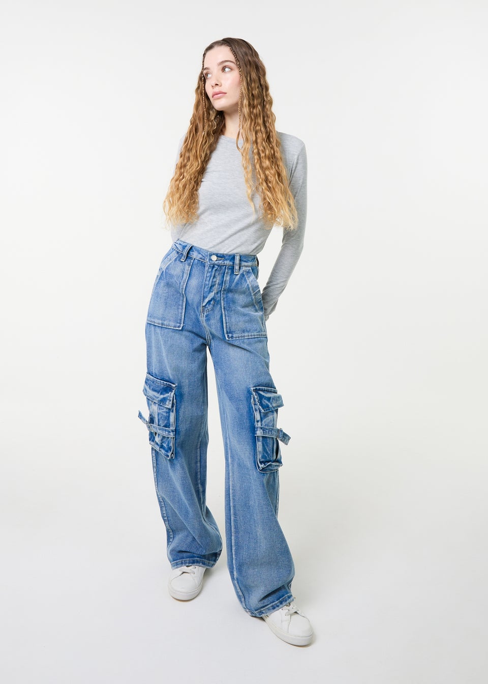 Pink Vanilla Denim Casual Pocket Cargo Jeans