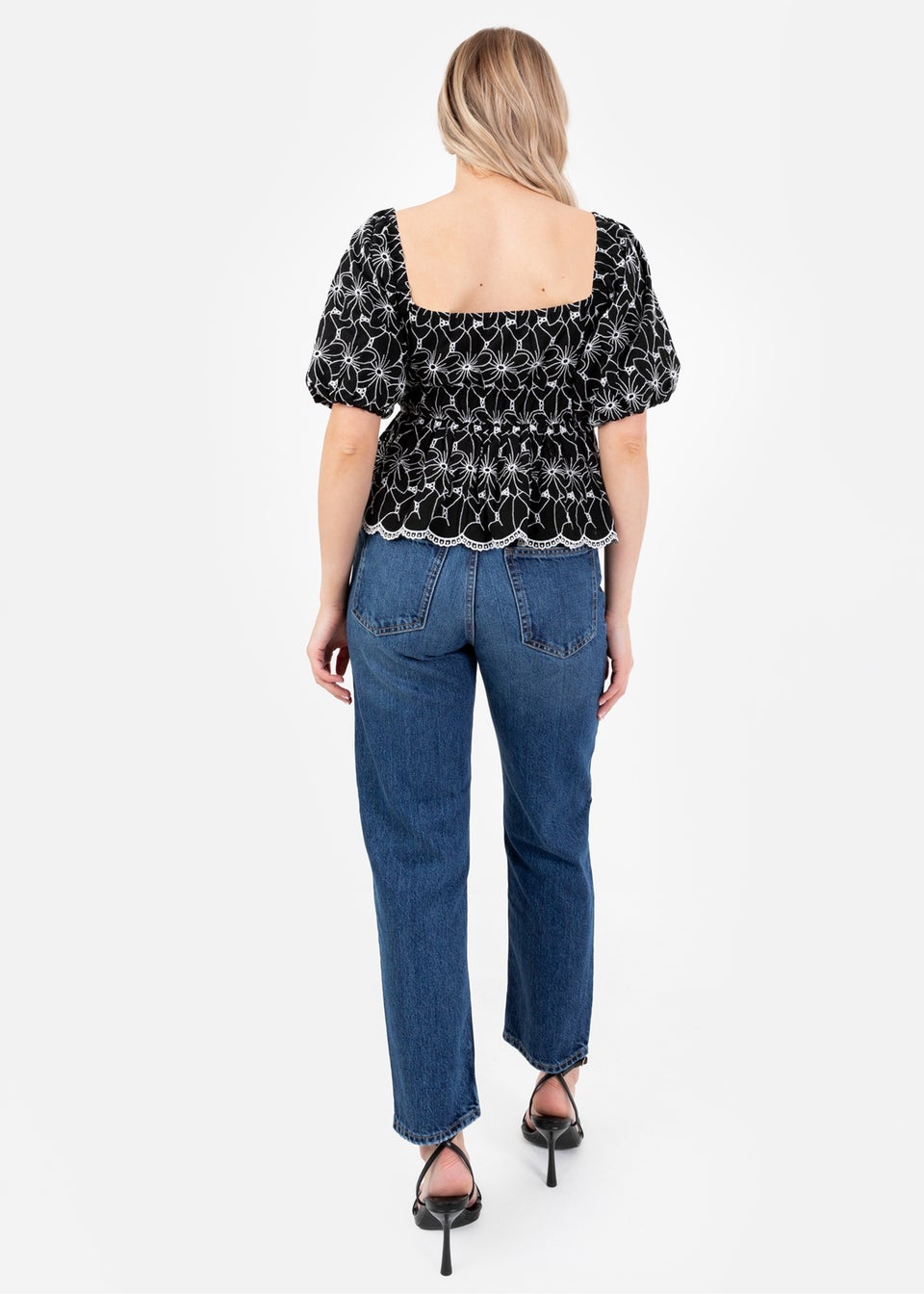 Lovedrobe Black Broderie Square Neck Short Puff Sleeve