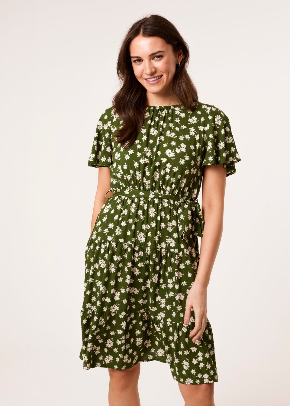 Blue Vanilla Green Crew Neck Tiered Mini Dress