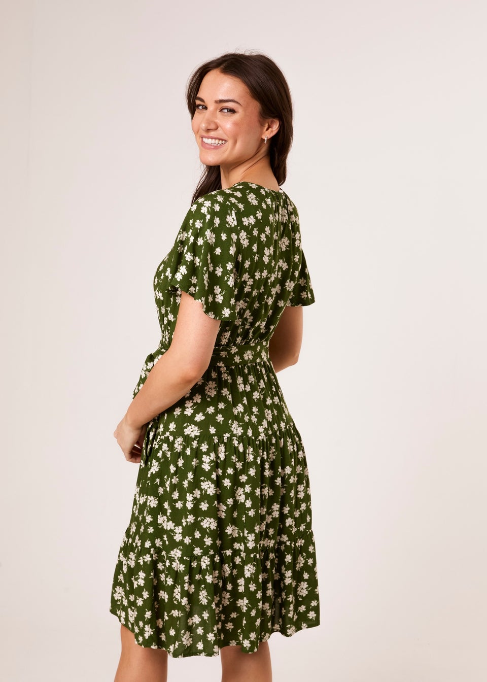 Blue Vanilla Green Crew Neck Tiered Mini Dress