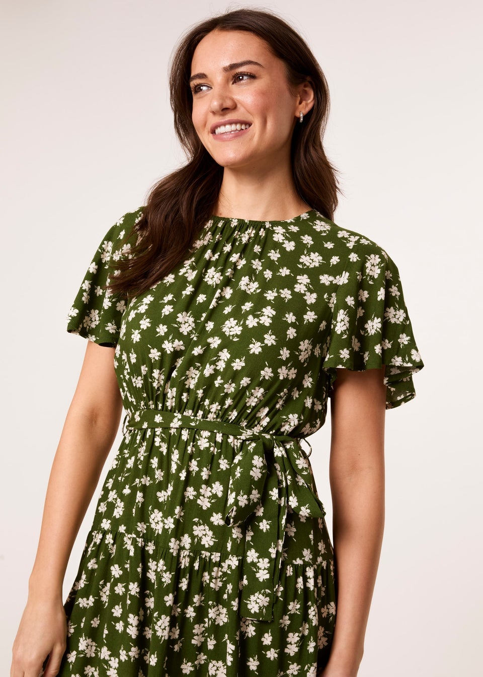 Blue Vanilla Green Crew Neck Tiered Mini Dress