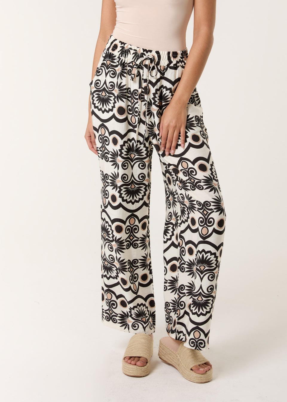 Blue Vanilla Ivory Printed Wide Leg Trousers